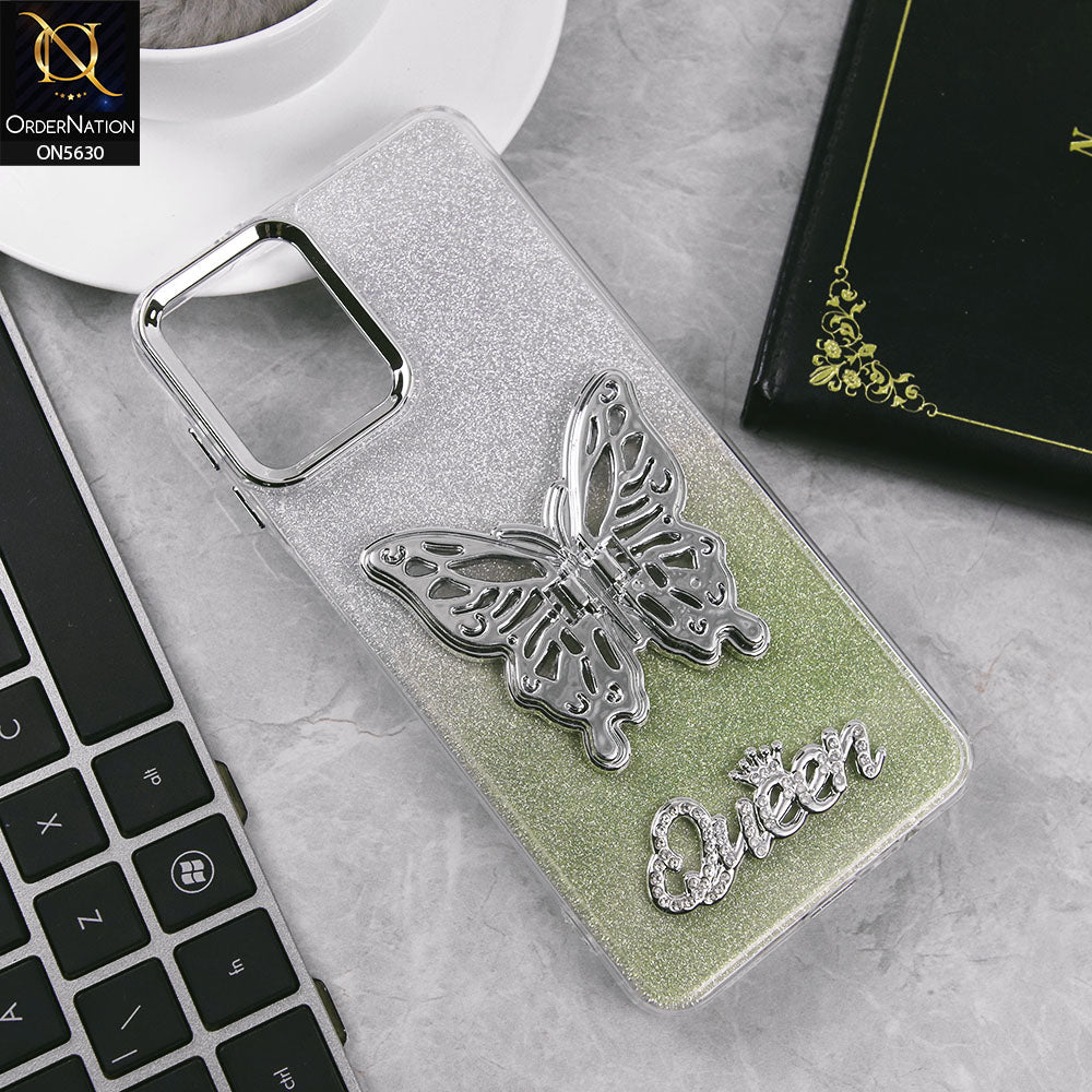 Samsung Galaxy A12 Cover - Green -Trendy Queen Dual Tone Gradient Glitter Shiny Soft Case With Butterfly Kickstand Holder (Glitter Does Not Move)