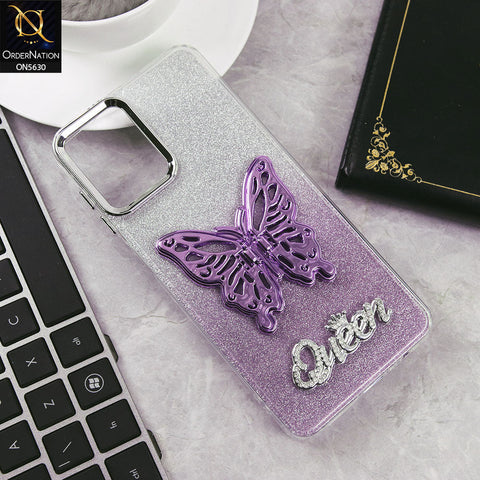 Samsung Galaxy A12 Cover - Purple -Trendy Queen Dual Tone Gradient Glitter Shiny Soft Case With Butterfly Kickstand Holder (Glitter Does Not Move)