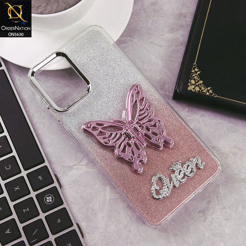 Samsung Galaxy A12 Cover - Rose Gold -Trendy Queen Dual Tone Gradient Glitter Shiny Soft Case With Butterfly Kickstand Holder (Glitter Does Not Move)