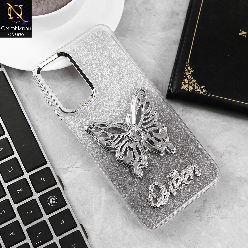 Samsung Galaxy A13 Cover - Black -Trendy Queen Dual Tone Gradient Glitter Shiny Soft Case With Butterfly Kickstand Holder (Glitter Does Not Move)