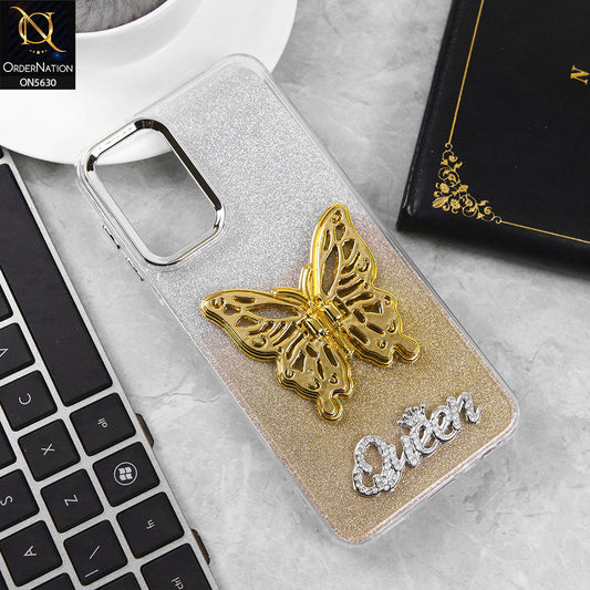 Samsung Galaxy A13 Cover - Golden -Trendy Queen Dual Tone Gradient Glitter Shiny Soft Case With Butterfly Kickstand Holder (Glitter Does Not Move)