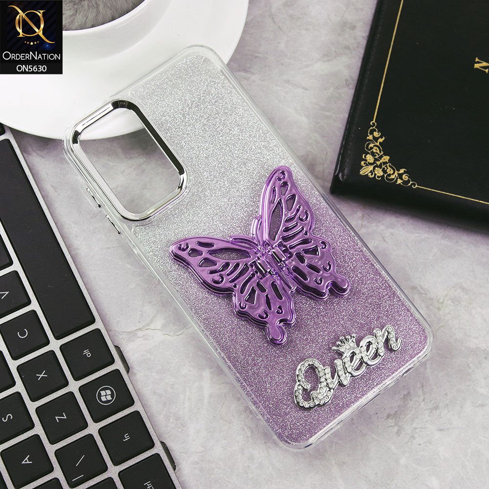 Samsung Galaxy A13 Cover - Purple -Trendy Queen Dual Tone Gradient Glitter Shiny Soft Case With Butterfly Kickstand Holder (Glitter Does Not Move)