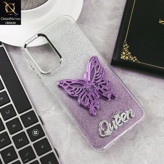Samsung Galaxy A13 Cover - Purple -Trendy Queen Dual Tone Gradient Glitter Shiny Soft Case With Butterfly Kickstand Holder (Glitter Does Not Move)