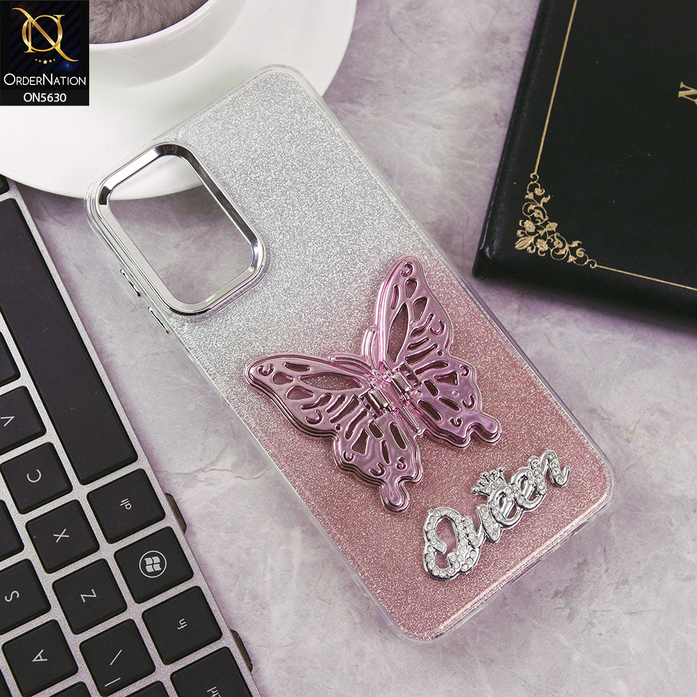 Samsung Galaxy A13 Cover - Rose Gold -Trendy Queen Dual Tone Gradient Glitter Shiny Soft Case With Butterfly Kickstand Holder (Glitter Does Not Move)