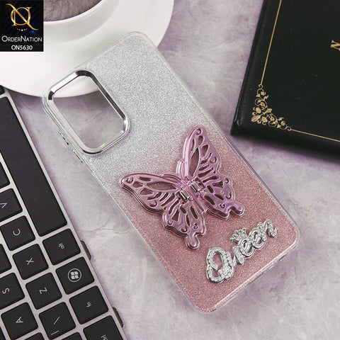Samsung Galaxy A13 Cover - Rose Gold -Trendy Queen Dual Tone Gradient Glitter Shiny Soft Case With Butterfly Kickstand Holder (Glitter Does Not Move)