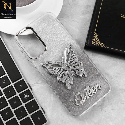 Samsung Galaxy A14 Cover - Black -Trendy Queen Dual Tone Gradient Glitter Shiny Soft Case With Butterfly Kickstand Holder (Glitter Does Not Move)