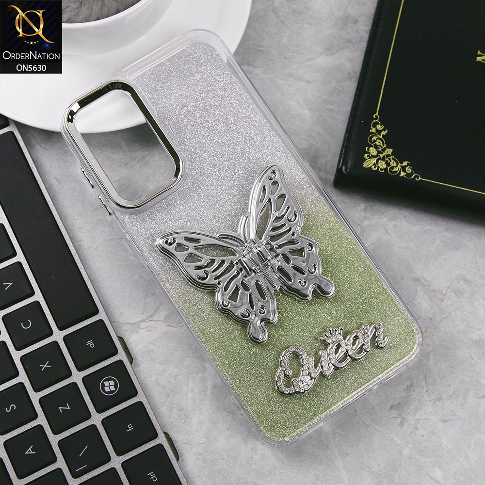 Samsung Galaxy A14 5G Cover - Green -Trendy Queen Dual Tone Gradient Glitter Shiny Soft Case With Butterfly Kickstand Holder (Glitter Does Not Move)