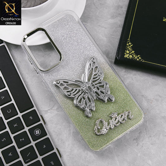 Samsung Galaxy A14 5G Cover - Green -Trendy Queen Dual Tone Gradient Glitter Shiny Soft Case With Butterfly Kickstand Holder (Glitter Does Not Move)