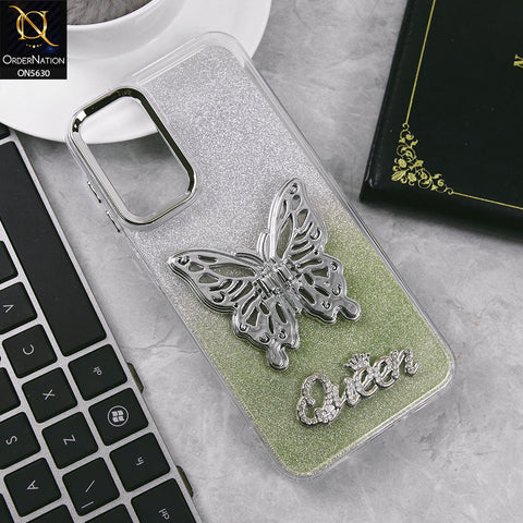 Samsung Galaxy A14 5G Cover - Green -Trendy Queen Dual Tone Gradient Glitter Shiny Soft Case With Butterfly Kickstand Holder (Glitter Does Not Move)