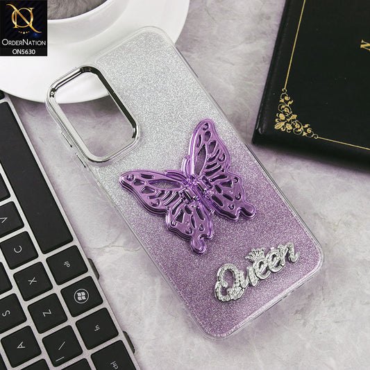 Samsung Galaxy A14 5G Cover - Purple -Trendy Queen Dual Tone Gradient Glitter Shiny Soft Case With Butterfly Kickstand Holder (Glitter Does Not Move)