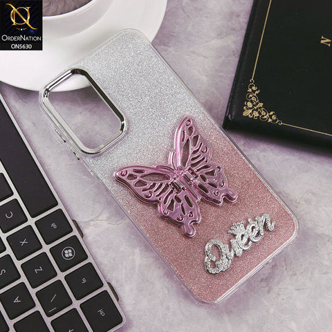 Samsung Galaxy A14 Cover - Rose Gold -Trendy Queen Dual Tone Gradient Glitter Shiny Soft Case With Butterfly Kickstand Holder (Glitter Does Not Move)