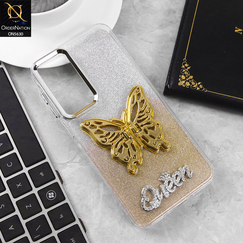 Samsung Galaxy A16 Cover - Golden -Trendy Queen Dual Tone Gradient Glitter Shiny Soft Case With Butterfly Kickstand Holder (Glitter Does Not Move)