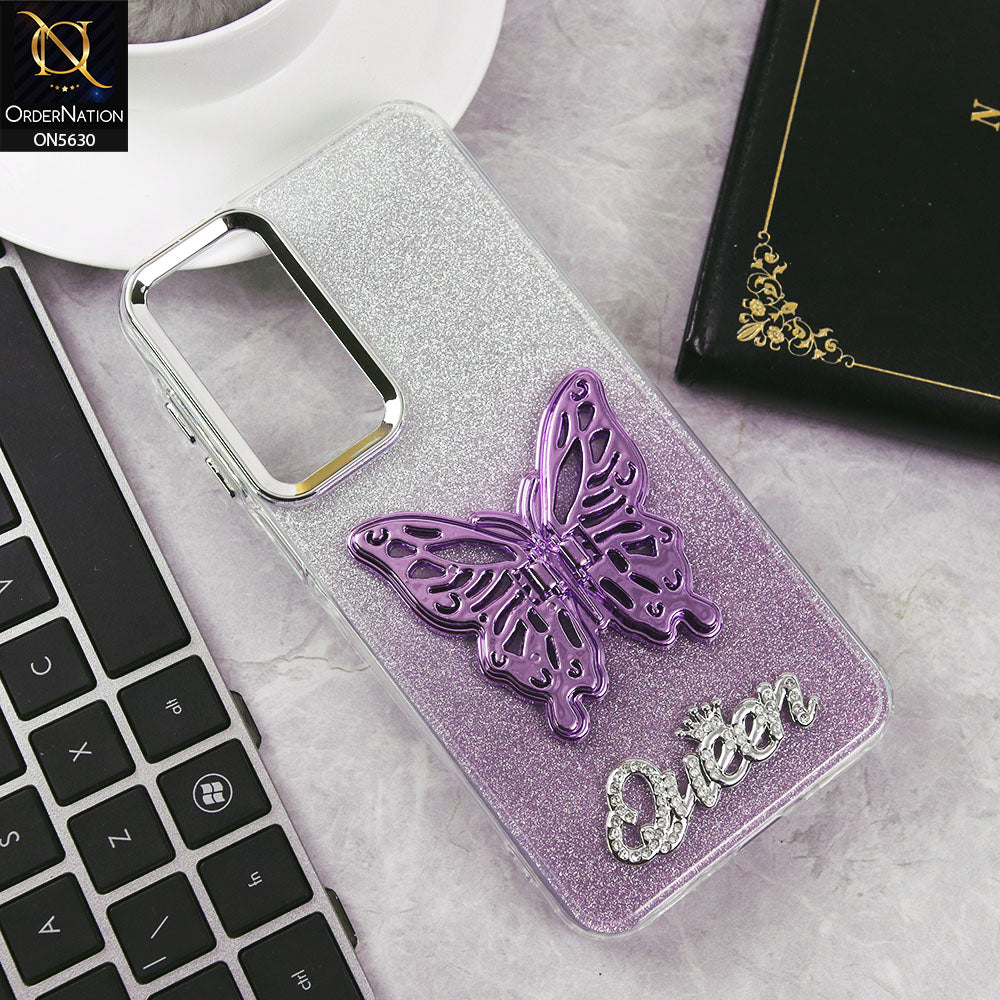 Samsung Galaxy A16 Cover - Purple -Trendy Queen Dual Tone Gradient Glitter Shiny Soft Case With Butterfly Kickstand Holder (Glitter Does Not Move)