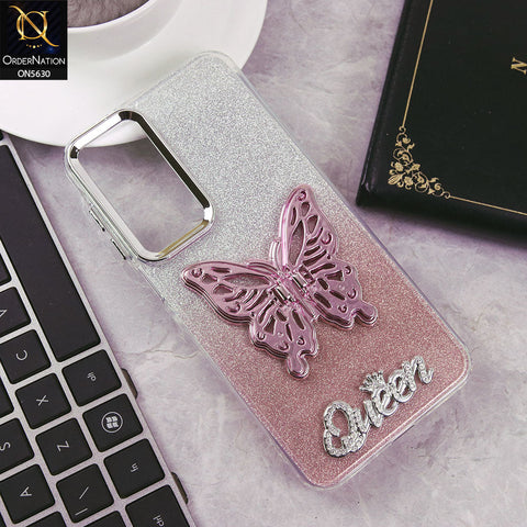 Samsung Galaxy A16 Cover - Rose Gold -Trendy Queen Dual Tone Gradient Glitter Shiny Soft Case With Butterfly Kickstand Holder (Glitter Does Not Move)
