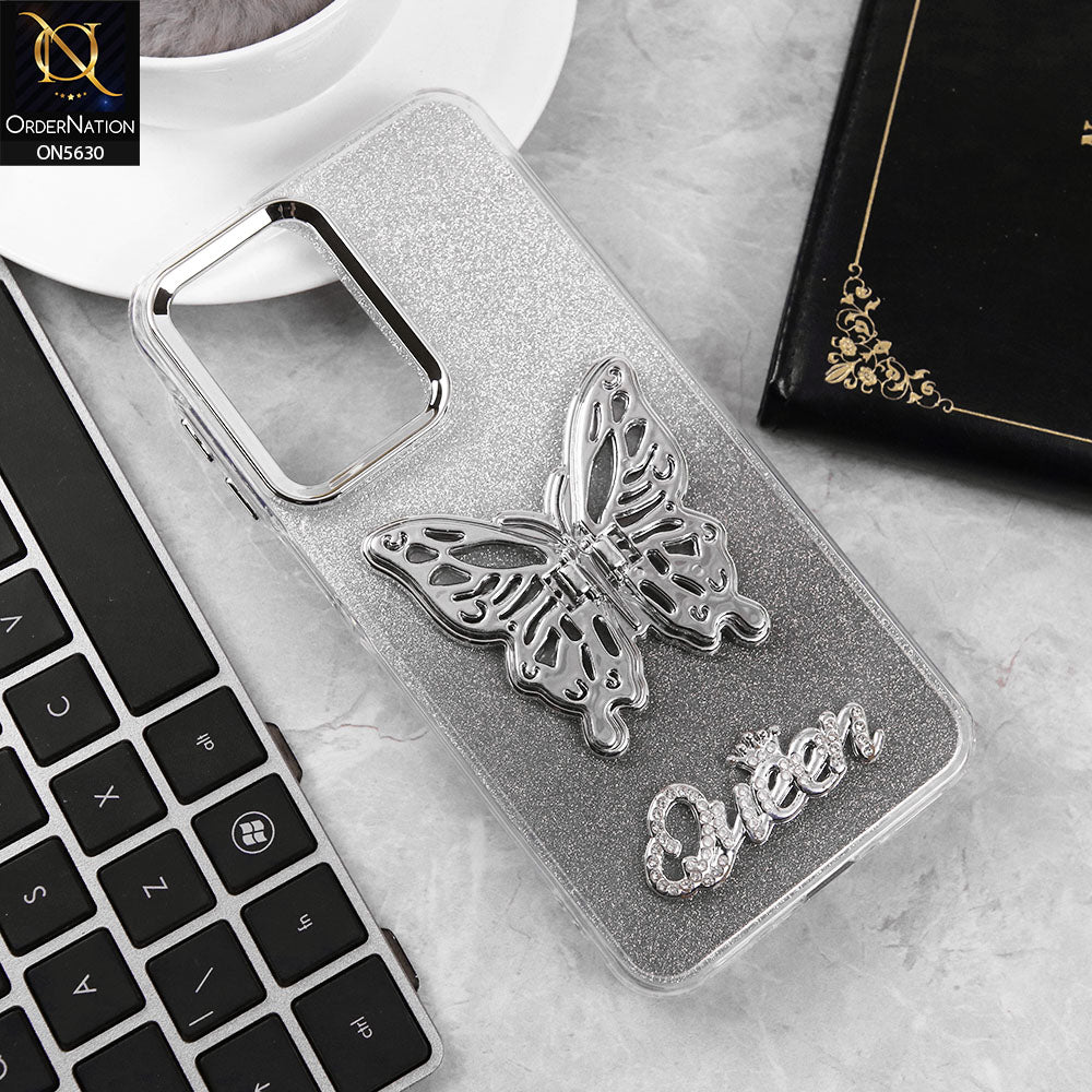 Samsung Galaxy A26 Cover - Black -Trendy Queen Dual Tone Gradient Glitter Shiny Soft Case With Butterfly Kickstand Holder (Glitter Does Not Move)