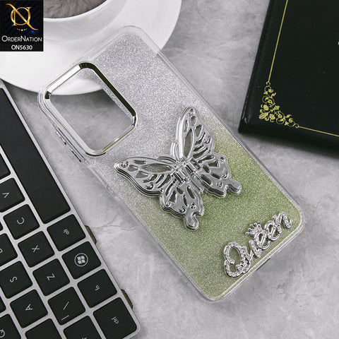 Samsung Galaxy A17 Cover - Green -Trendy Queen Dual Tone Gradient Glitter Shiny Soft Case With Butterfly Kickstand Holder (Glitter Does Not Move)