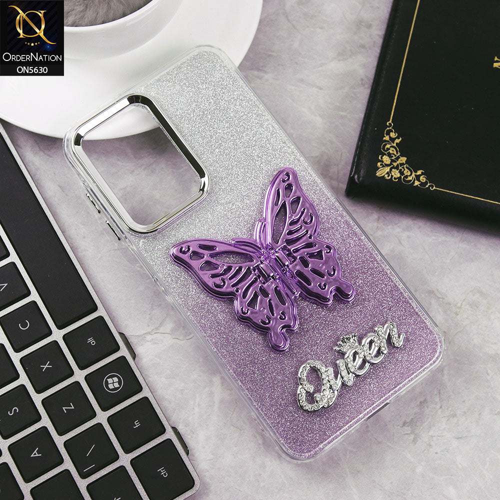 Samsung Galaxy F17 Cover - Purple -Trendy Queen Dual Tone Gradient Glitter Shiny Soft Case With Butterfly Kickstand Holder (Glitter Does Not Move)