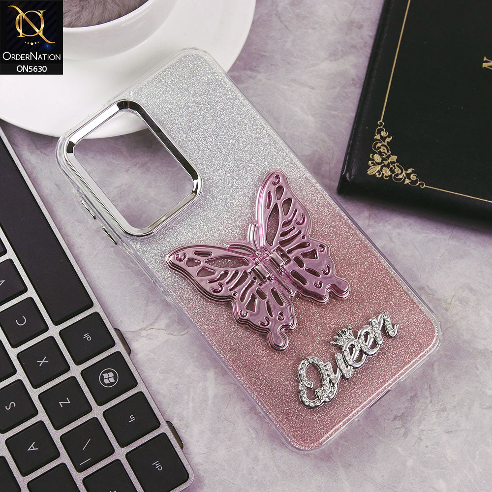 Samsung Galaxy M17 Cover - Rose Gold -Trendy Queen Dual Tone Gradient Glitter Shiny Soft Case With Butterfly Kickstand Holder (Glitter Does Not Move)