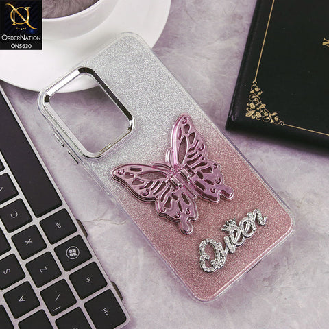 Samsung Galaxy M17 Cover - Rose Gold -Trendy Queen Dual Tone Gradient Glitter Shiny Soft Case With Butterfly Kickstand Holder (Glitter Does Not Move)