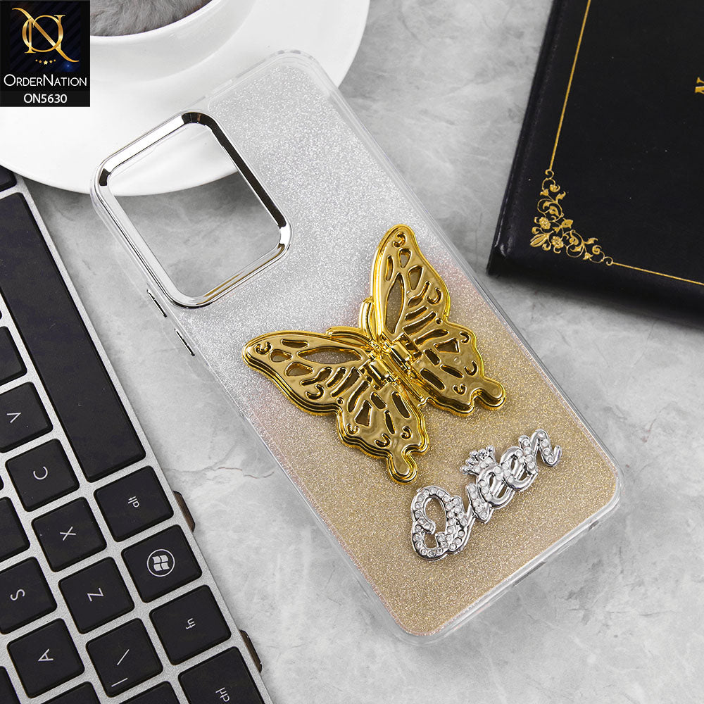Infinix smart 10 Cover - Golden -Trendy Queen Dual Tone Gradient Glitter Shiny Soft Case With Butterfly Kickstand Holder (Glitter Does Not Move)