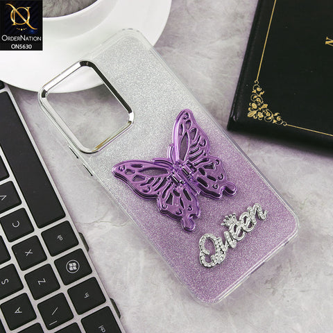 Infinix smart 10 Cover - Purple -Trendy Queen Dual Tone Gradient Glitter Shiny Soft Case With Butterfly Kickstand Holder (Glitter Does Not Move)