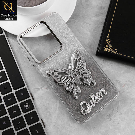 Infinix Smart 8 Pro Cover - Black -Trendy Queen Dual Tone Gradient Glitter Shiny Soft Case With Butterfly Kickstand Holder (Glitter Does Not Move)