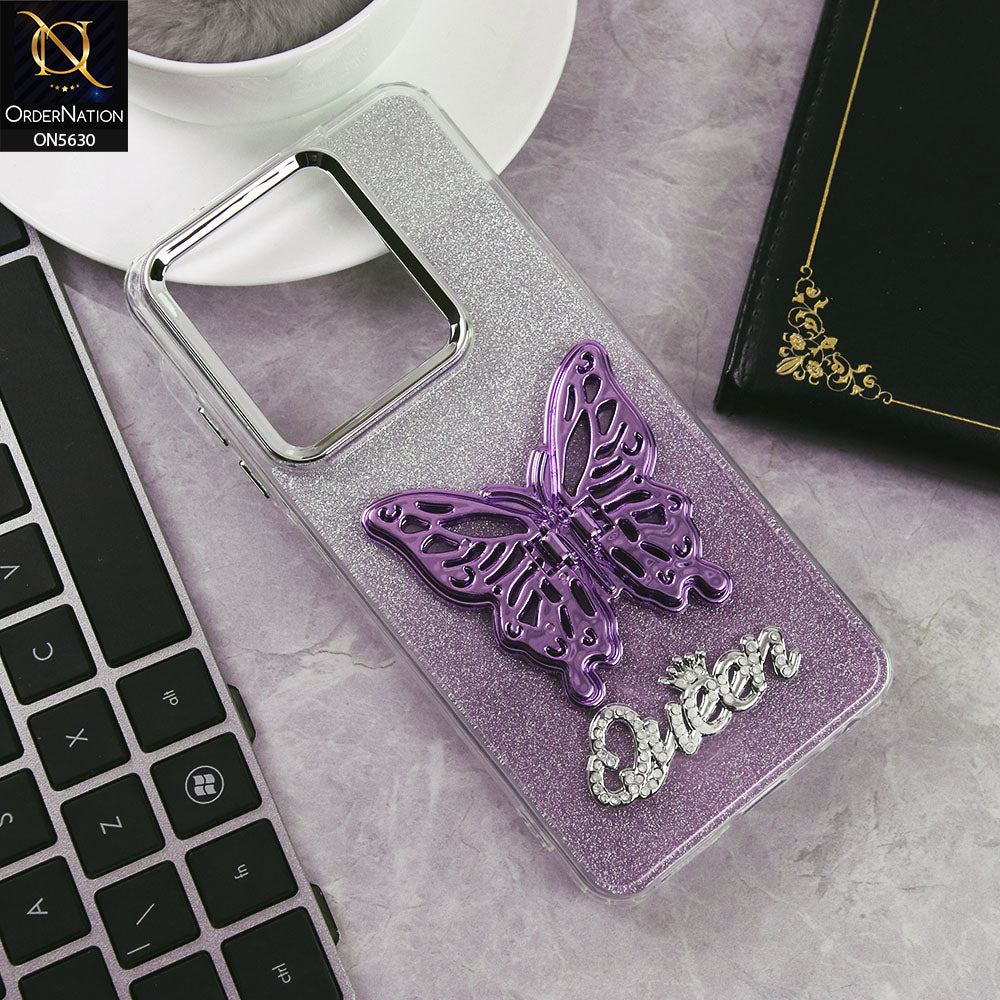 Infinix Smart 8 Cover - Purple -Trendy Queen Dual Tone Gradient Glitter Shiny Soft Case With Butterfly Kickstand Holder (Glitter Does Not Move)
