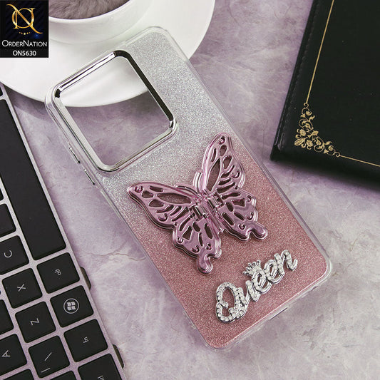 Tecno Spark 20C Cover - Rose Gold -Trendy Queen Dual Tone Gradient Glitter Shiny Soft Case With Butterfly Kickstand Holder (Glitter Does Not Move)