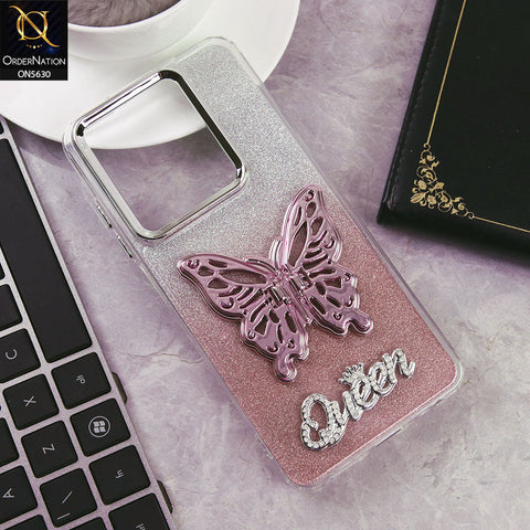 Tecno Pop 8 Cover - Rose Gold -Trendy Queen Dual Tone Gradient Glitter Shiny Soft Case With Butterfly Kickstand Holder (Glitter Does Not Move)
