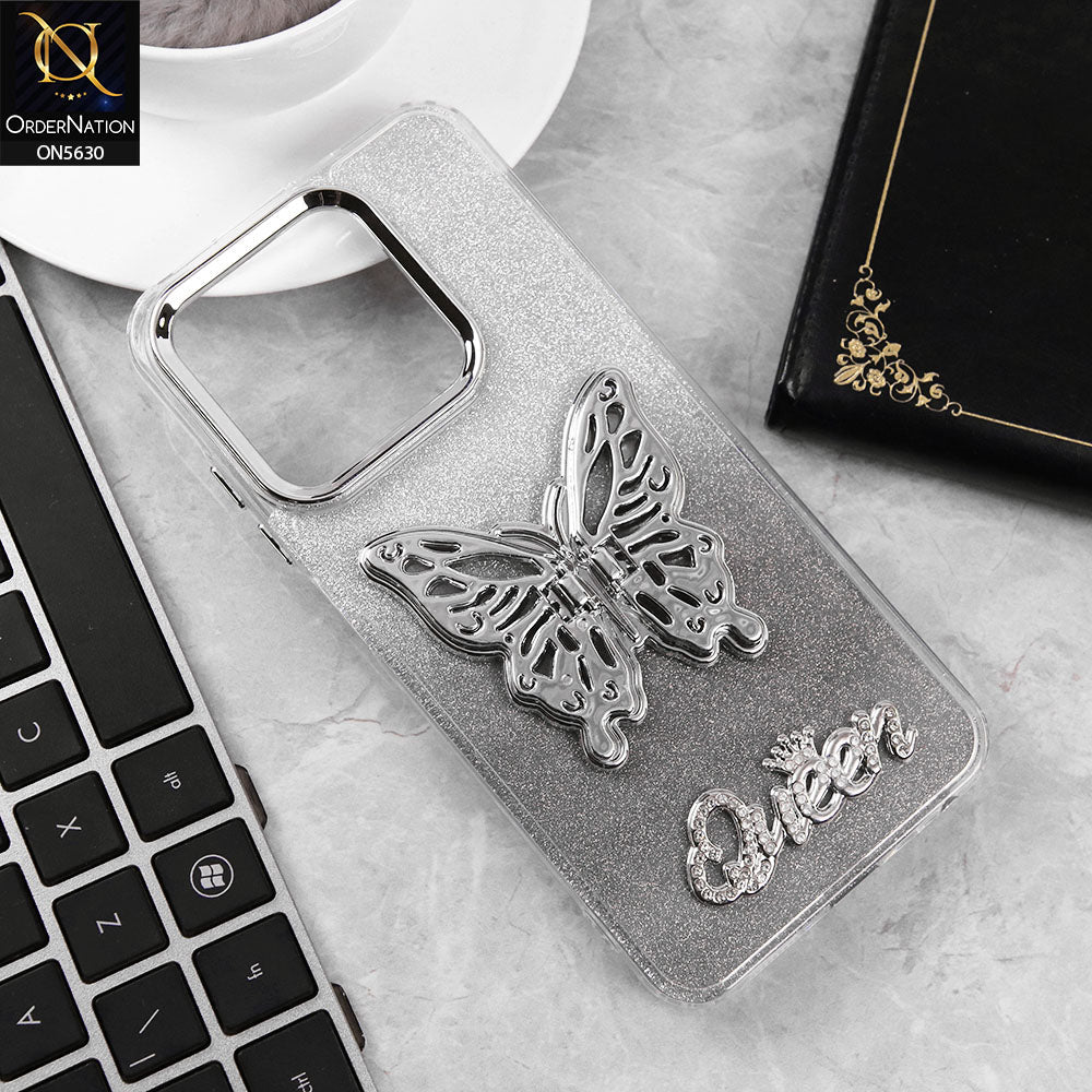 Infinix Smart 9 Cover - Black -Trendy Queen Dual Tone Gradient Glitter Shiny Soft Case With Butterfly Kickstand Holder (Glitter Does Not Move)