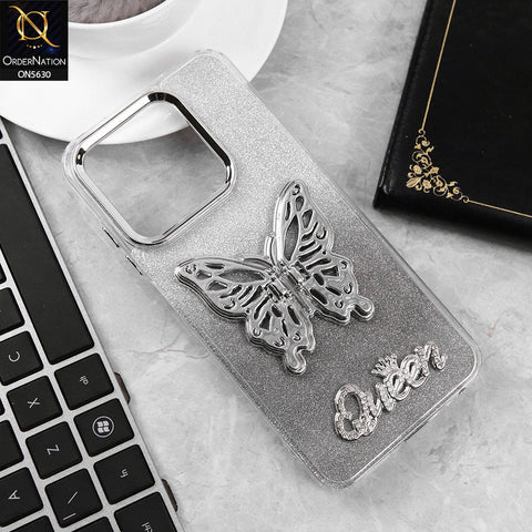 Infinix Hot 50i Cover - Black -Trendy Queen Dual Tone Gradient Glitter Shiny Soft Case With Butterfly Kickstand Holder (Glitter Does Not Move)