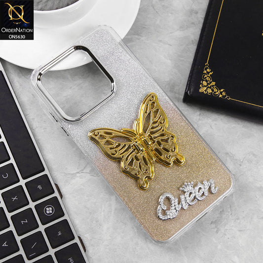 Infinix Smart 9 Cover - Golden -Trendy Queen Dual Tone Gradient Glitter Shiny Soft Case With Butterfly Kickstand Holder (Glitter Does Not Move)