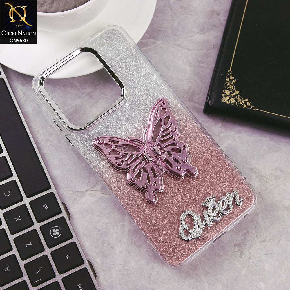 Infinix Smart 9 Cover - Rose Gold -Trendy Queen Dual Tone Gradient Glitter Shiny Soft Case With Butterfly Kickstand Holder (Glitter Does Not Move)