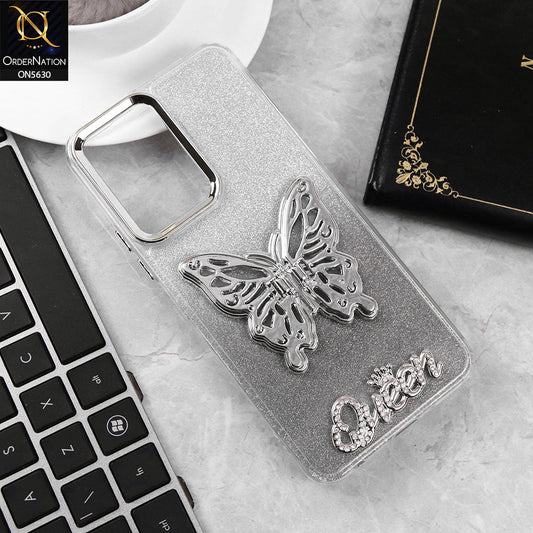 Vivo Y03 Cover - Black -Trendy Queen Dual Tone Gradient Glitter Shiny Soft Case With Butterfly Kickstand Holder (Glitter Does Not Move)