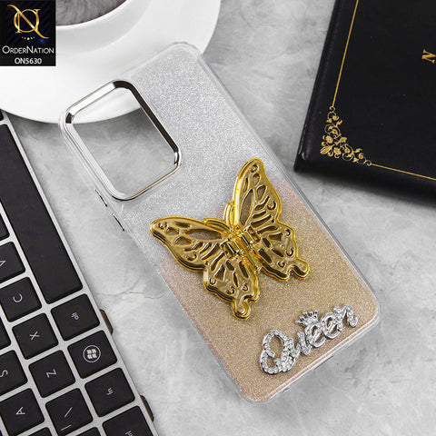 Vivo Y03t Cover - Golden -Trendy Queen Dual Tone Gradient Glitter Shiny Soft Case With Butterfly Kickstand Holder (Glitter Does Not Move)