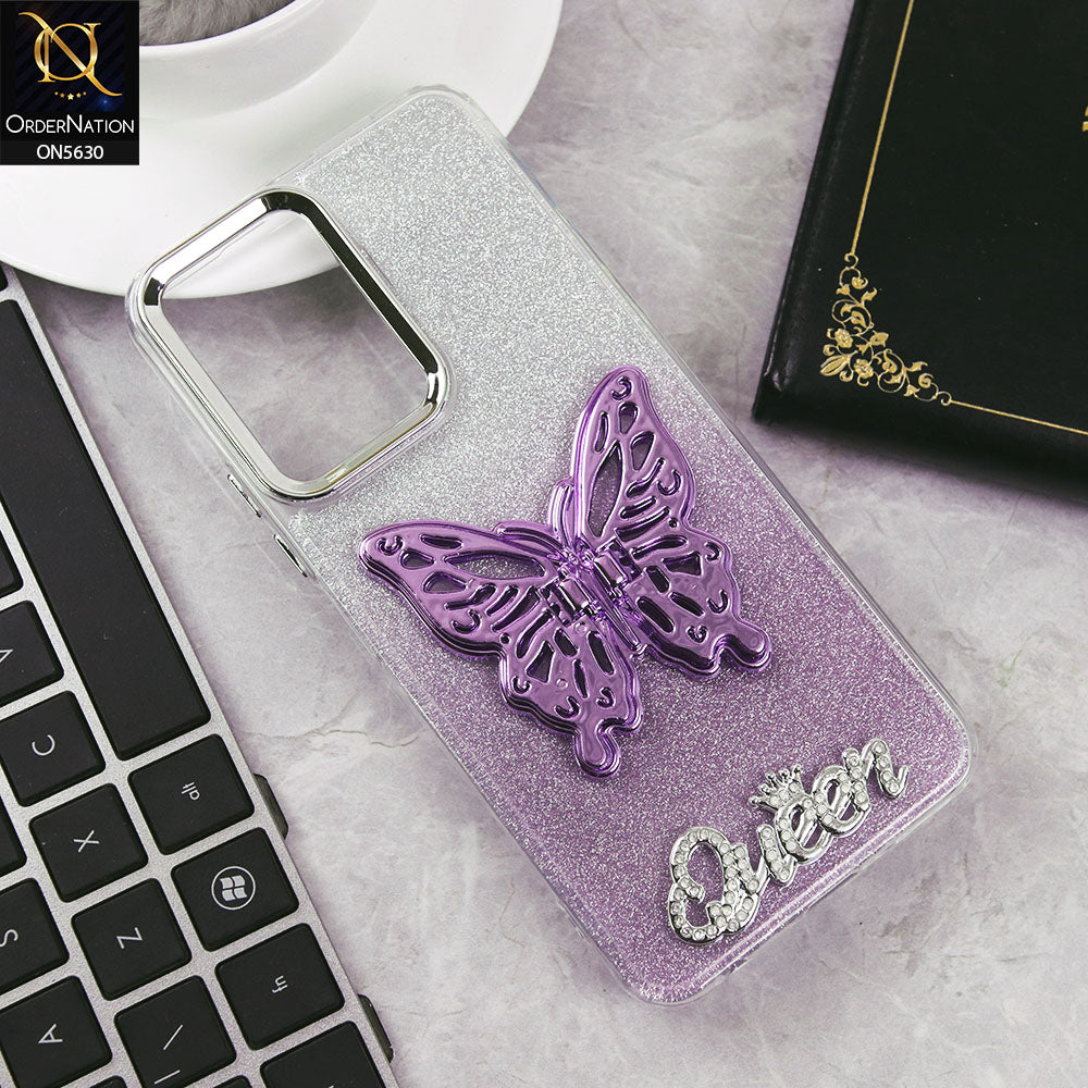 Vivo Y03 Cover - Purple -Trendy Queen Dual Tone Gradient Glitter Shiny Soft Case With Butterfly Kickstand Holder (Glitter Does Not Move)