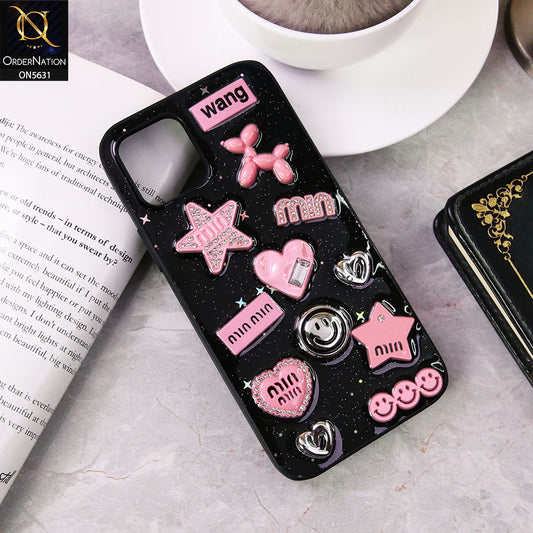 iPhone 12  Cover - Design 1 - 3D Cartoon Pink Love Heart Little Star Glossy Surface Case