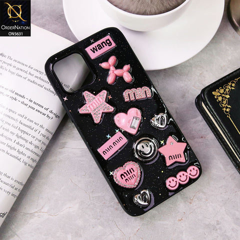 iPhone 12  Cover - Design 1 - 3D Cartoon Pink Love Heart Little Star Glossy Surface Case