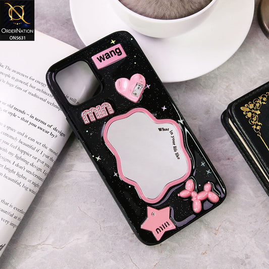 iPhone 12  Cover - Design 2 - 3D Cartoon Pink Love Heart Little Star Glossy Surface Case
