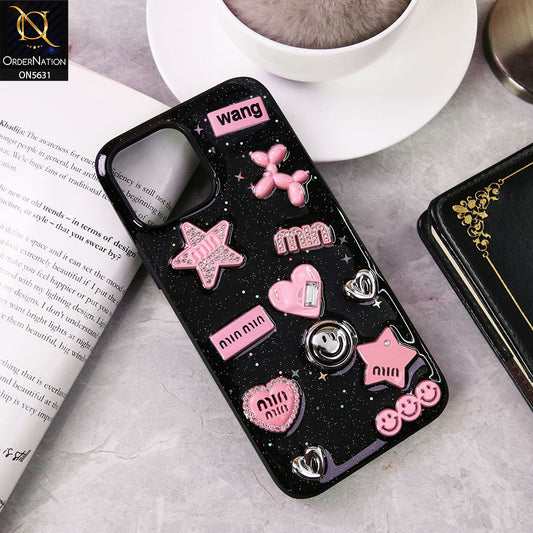 iPhone 13 Pro Max  Cover - Design 1 - 3D Cartoon Pink Love Heart Little Star Glossy Surface Case