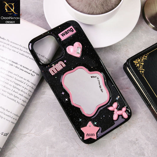 iPhone 13 Pro Max  Cover - Design 2 - 3D Cartoon Pink Love Heart Little Star Glossy Surface Case