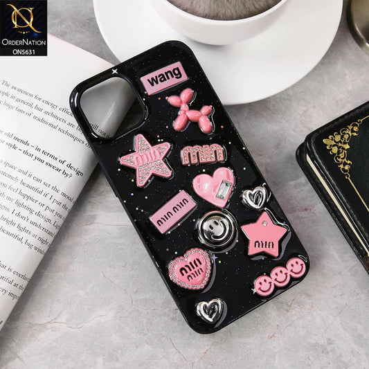 iPhone 14  Cover - Design 1 - 3D Cartoon Pink Love Heart Little Star Glossy Surface Case