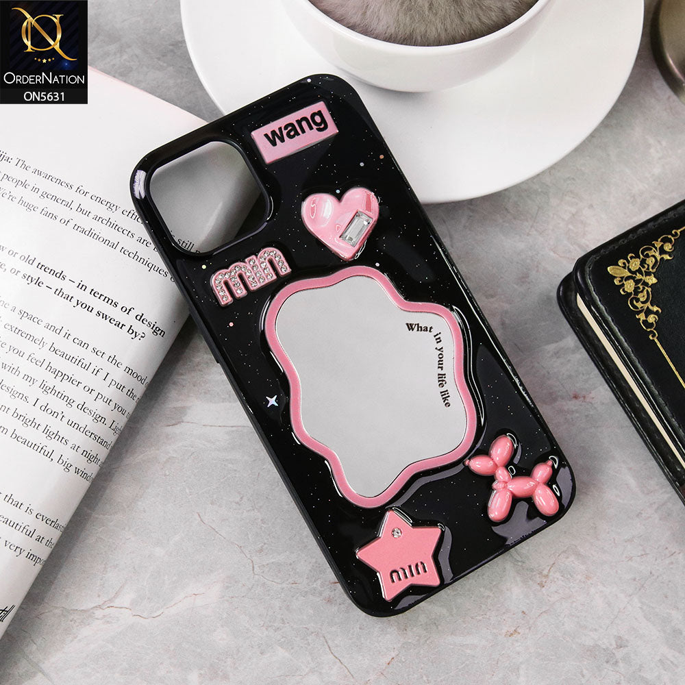 iPhone 14  Cover - Design 2 - 3D Cartoon Pink Love Heart Little Star Glossy Surface Case