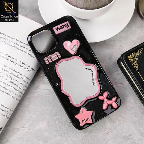iPhone 14  Cover - Design 2 - 3D Cartoon Pink Love Heart Little Star Glossy Surface Case