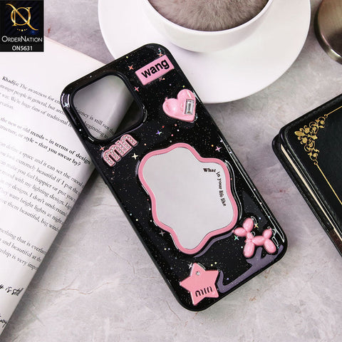 iPhone 15 Pro Max  Cover - Design 2 - 3D Cartoon Pink Love Heart Little Star Glossy Surface Case