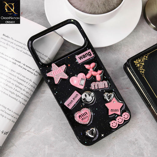 iPhone 17 Pro Max  Cover - Design 1 - 3D Cartoon Pink Love Heart Little Star Glossy Surface Case