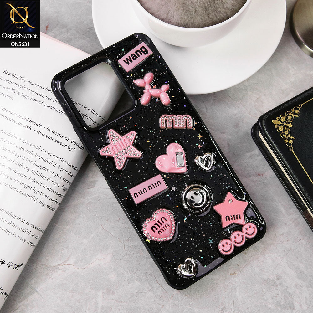 Realme Note 50  Cover - Design 1 - 3D Cartoon Pink Love Heart Little Star Glossy Surface Case