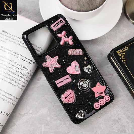Realme Note 50  Cover - Design 1 - 3D Cartoon Pink Love Heart Little Star Glossy Surface Case