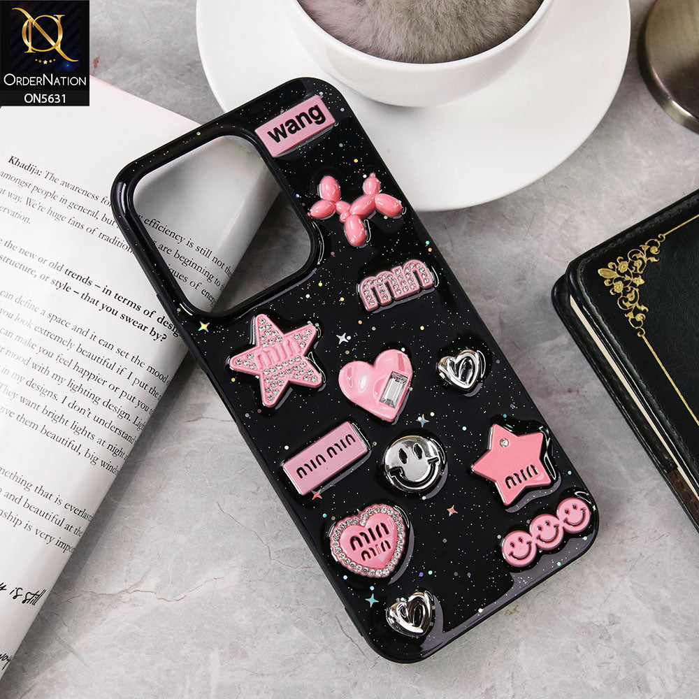 Xiaomi Poco C85 4G  Cover - Design 1 - 3D Cartoon Pink Love Heart Little Star Glossy Surface Case