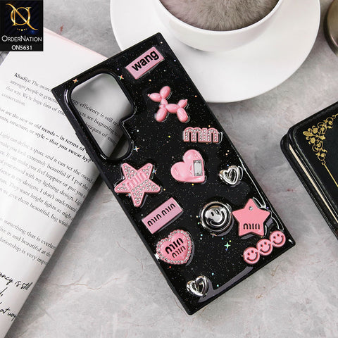 Samsung Galaxy S24 Ultra  Cover - Design 1 - 3D Cartoon Pink Love Heart Little Star Glossy Surface Case
